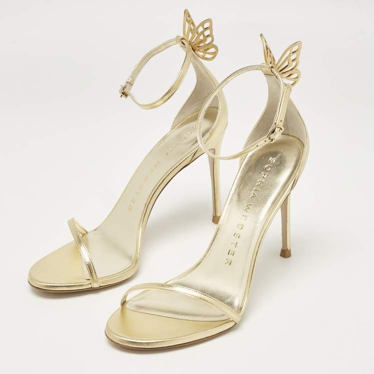 Pre Owned Sophia Webster Gold Leather Mariposa Ankle Strap Sandals Size 40