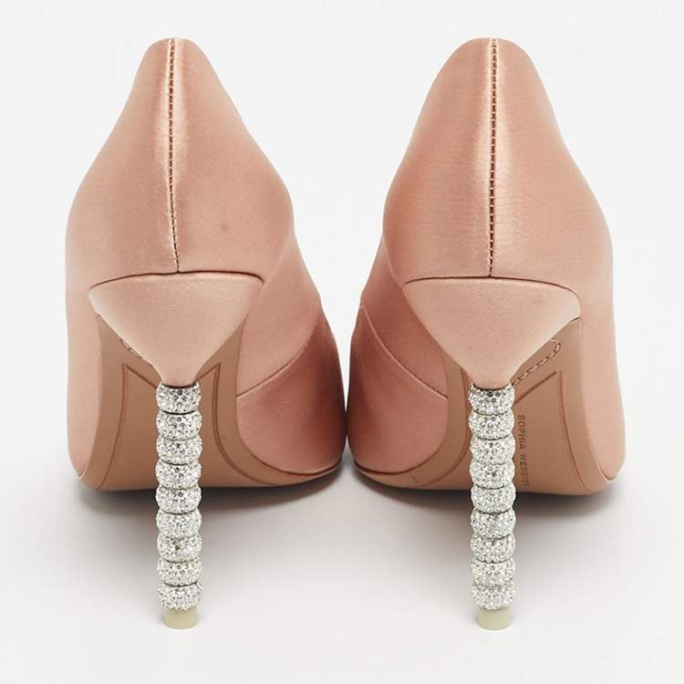 Pre Owned Sophia Webster Pink Satin Coco Crystal Pumps Size 37.5