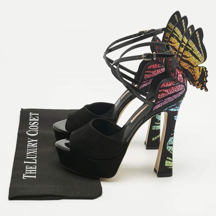 Pre Owned Sophia Webster Multicolor Suede and Satin Crystal Embellish Chiara Platform Pumps Size 39