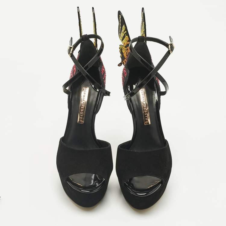 Pre Owned Sophia Webster Multicolor Suede and Satin Crystal Embellish Chiara Platform Pumps Size 39