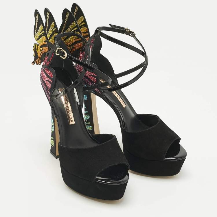 Pre Owned Sophia Webster Multicolor Suede and Satin Crystal Embellish Chiara Platform Pumps Size 39