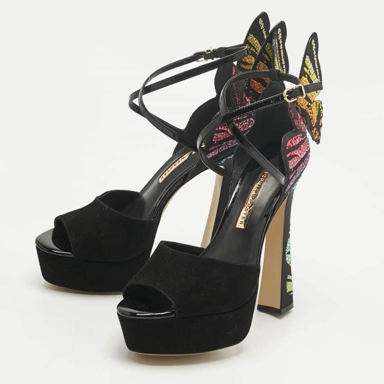 Pre Owned Sophia Webster Multicolor Suede and Satin Crystal Embellish Chiara Platform Pumps Size 39