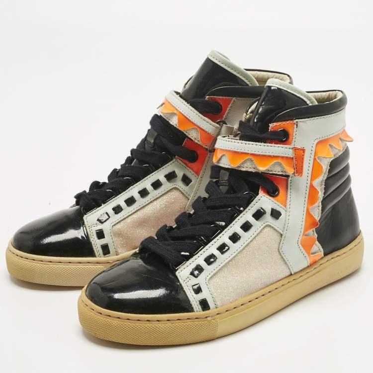 Pre Owned Sophia Webster Multicolor Leather and Glitter Riko High Top Sneakers Size 36