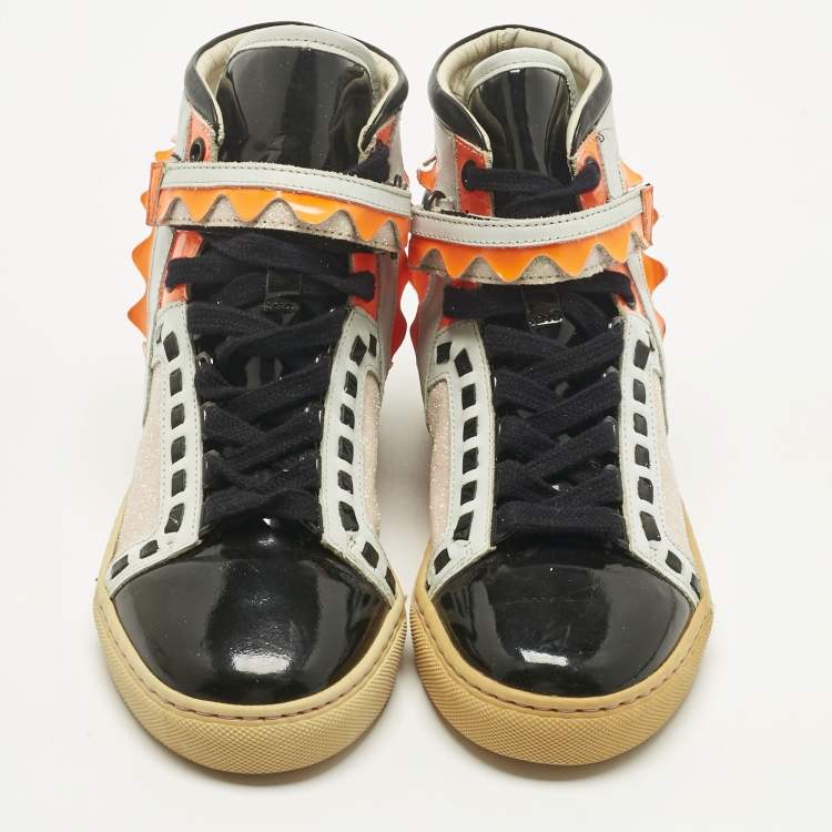 Pre Owned Sophia Webster Multicolor Leather and Glitter Riko High Top Sneakers Size 36