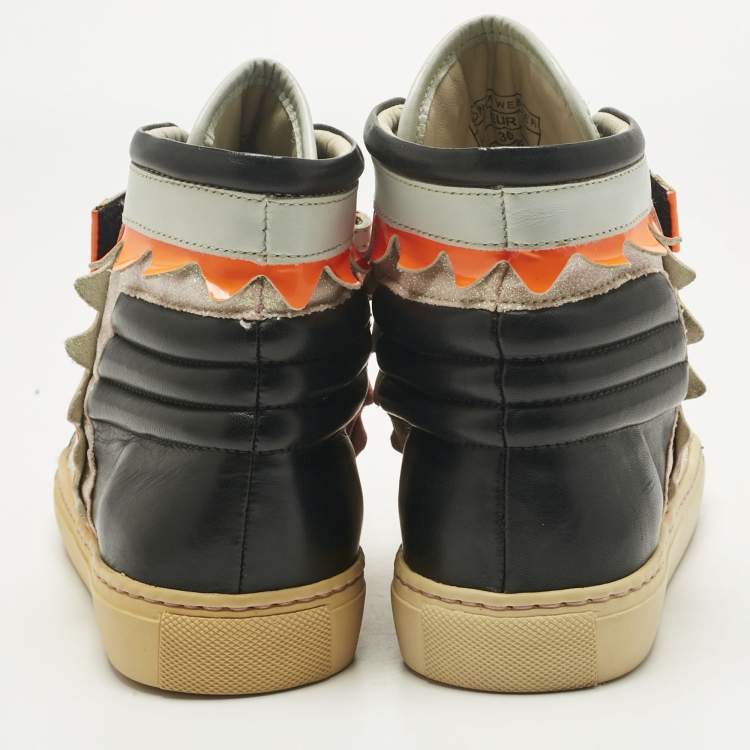 Pre Owned Sophia Webster Multicolor Leather and Glitter Riko High Top Sneakers Size 36