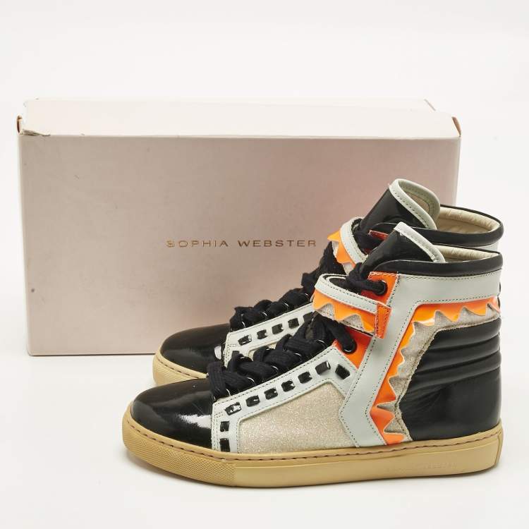 Pre Owned Sophia Webster Multicolor Leather and Glitter Riko High Top Sneakers Size 36