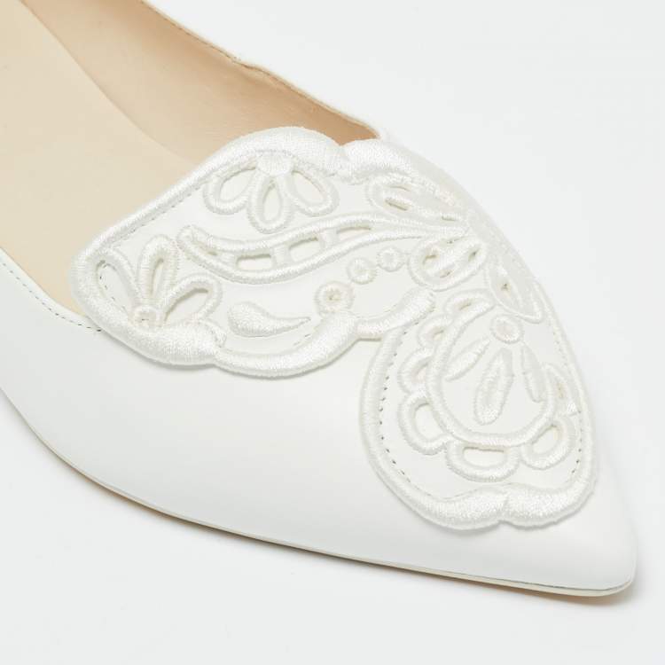 Pre Owned Sophia Webster Bibi Butterfly Size 41 White Leather Pointed Toe Ballet Flats