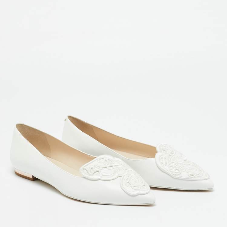 Pre Owned Sophia Webster Bibi Butterfly Size 41 White Leather Pointed Toe Ballet Flats