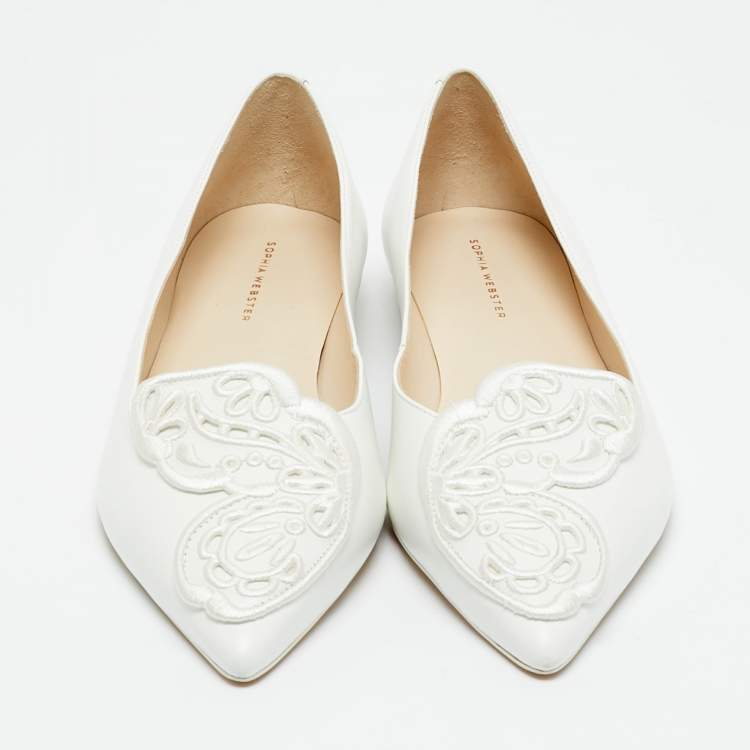 Pre Owned Sophia Webster Bibi Butterfly Size 41 White Leather Pointed Toe Ballet Flats