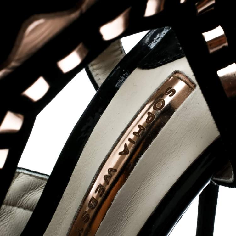 مملوكة مسبقًا Sophia Webster Black Suede and Metallic Bronze Leather Riko Cut Out Sandals Size 37