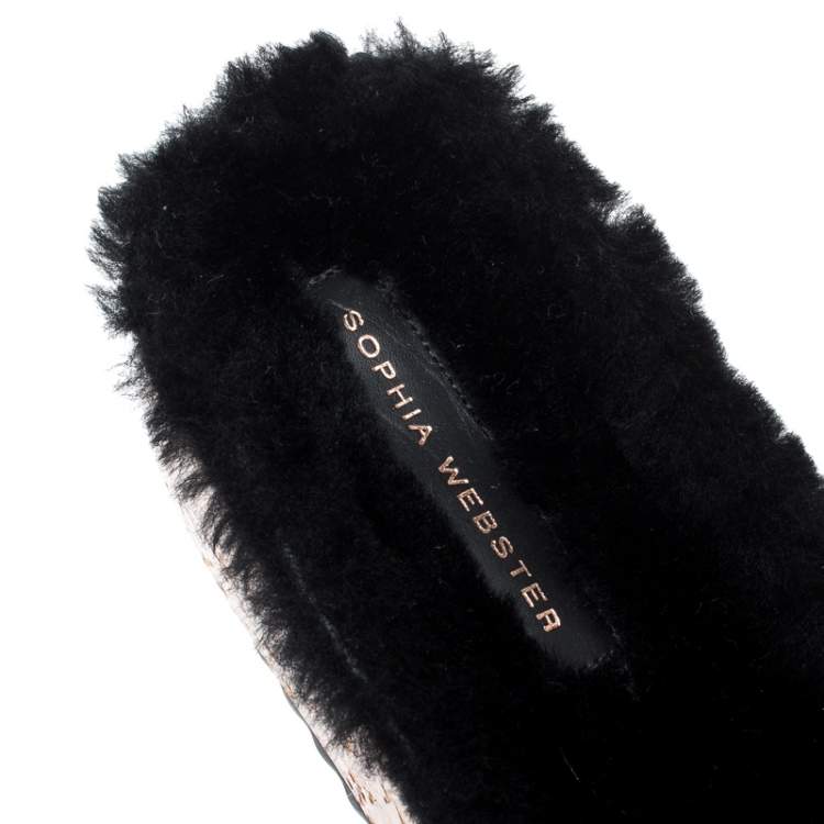 Pre Owned Sophia Webster Beige Leopard Print Calf Hair Crystal Embellished Slides Size 40.5
