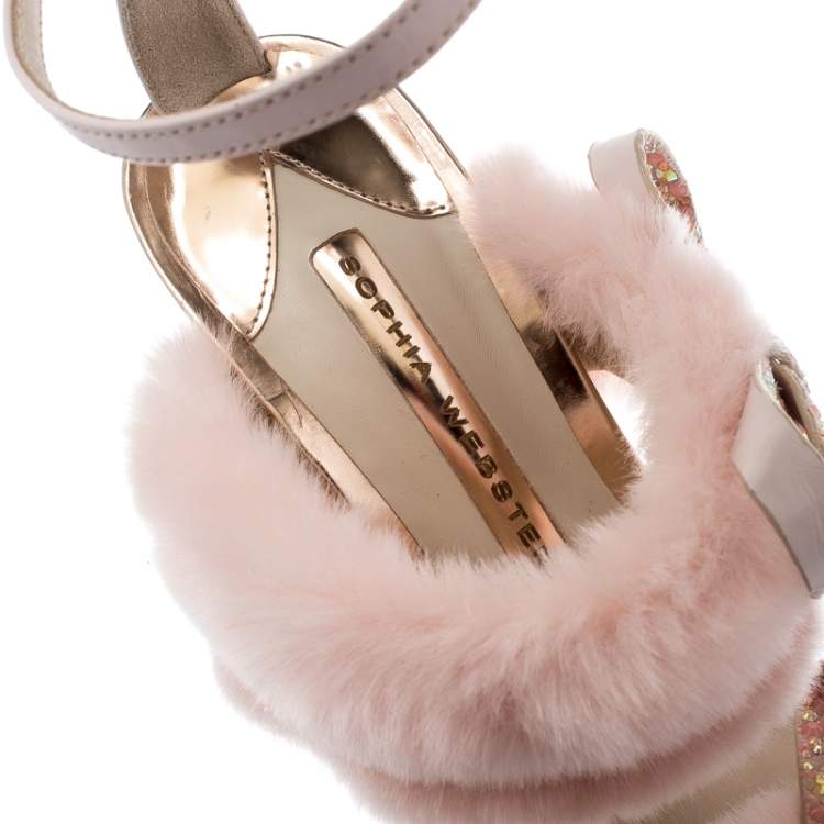 مملوكة مسبقًا Sophia Webster Pink Faux Fur And Leather Bella Bow Embellished Ankle Strap Sandals Size 39