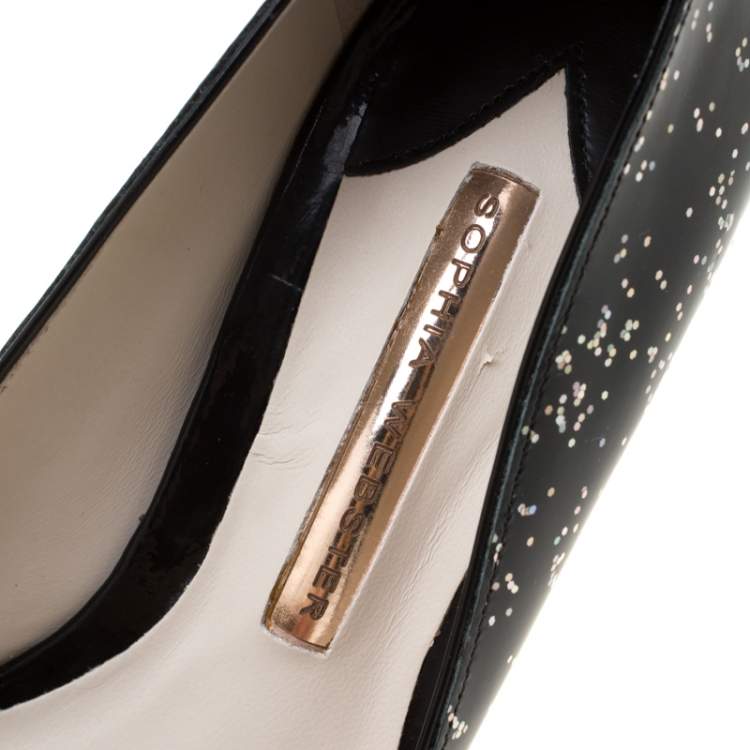 Pre Owned Sophia Webster Black Glitter Patent Leather Pointed Toe Pumps Size 38