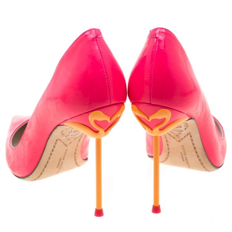 Pre Owned Sophia Webster Florescent Pink Leather Coco Flamingo Pointed Toe Pumps Size 38