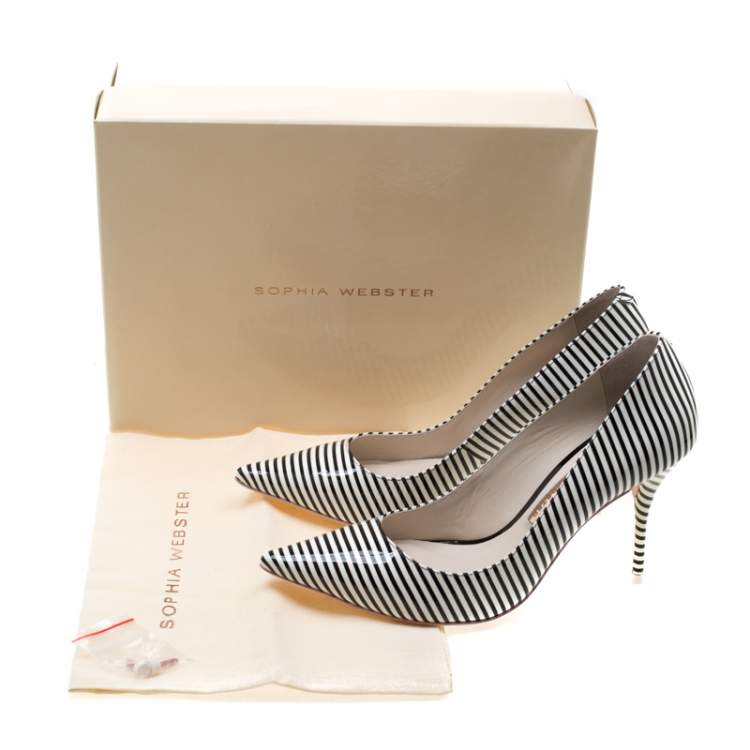 Pre Owned Sophia Webster Monochrome Striped Patent Leather Pointed Toe Pumps Size 38