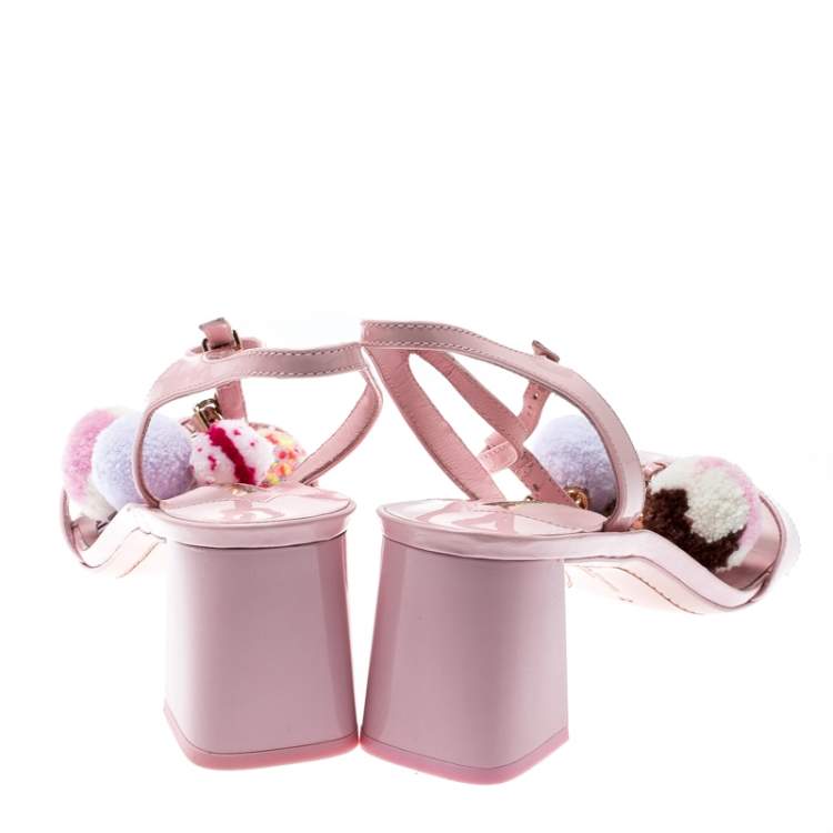 Pre Owned Sophia Webster Light Pink Patent Leather Jada T Strap Pom Pom Sandals Size 41