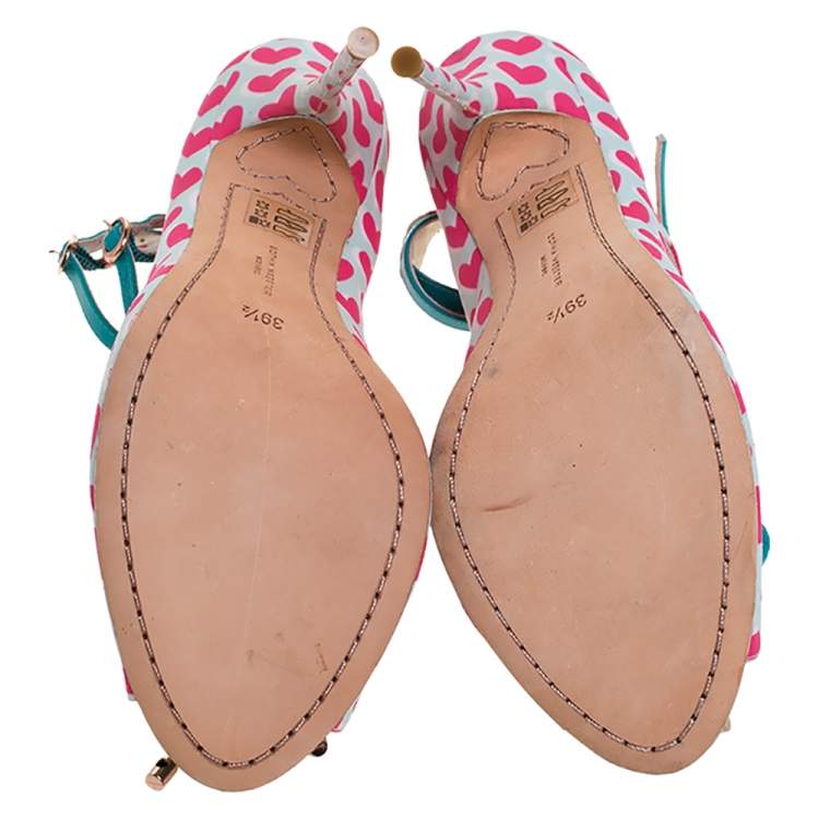 Pre Owned Sophia Webster Pink/Multicolor Heart Print Nylon Sandals Size 39.5