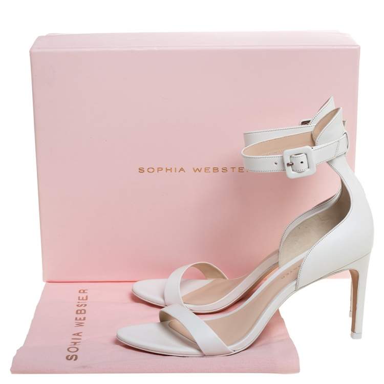 مملوكة مسبقًا Sophia Webster White Leather Nicole Ankle Cuff Sandals Size 37.5 