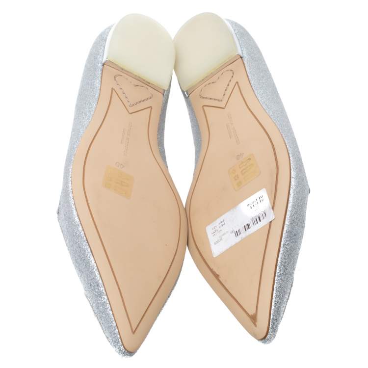 Pre Owned Sophia Webster Silver Glitter Bibi Butterfly Ballet Flats Size 40