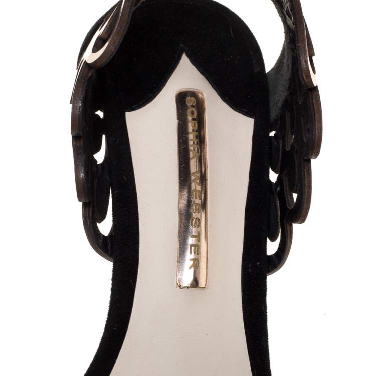 مملوكة مسبقًا Sophia Webster Black Suede and Laser Cut Rose Gold Leather Micah Open Toe Sandals Size 40