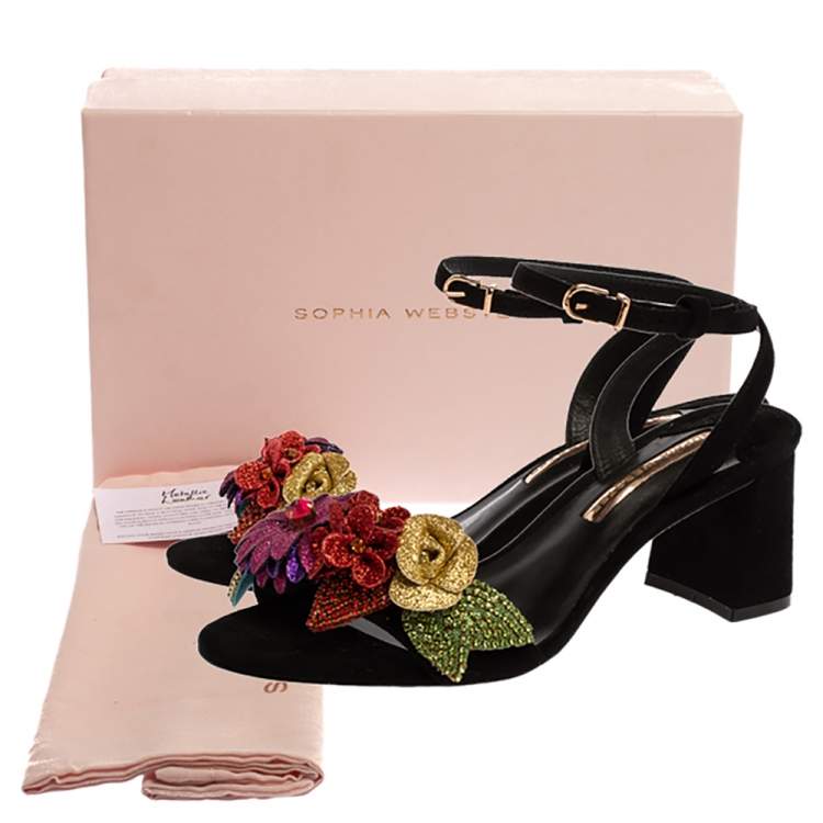 Pre Owned Sophia Webster Black Suede Lilico Crystal And Glitter Embellished Ankle Strap Sandals Size 37