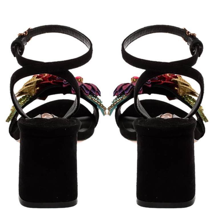 Pre Owned Sophia Webster Black Suede Lilico Crystal And Glitter Embellished Ankle Strap Sandals Size 37