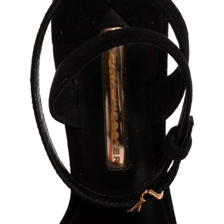 Pre Owned Sophia Webster Black Suede Lilico Crystal And Glitter Embellished Ankle Strap Sandals Size 37