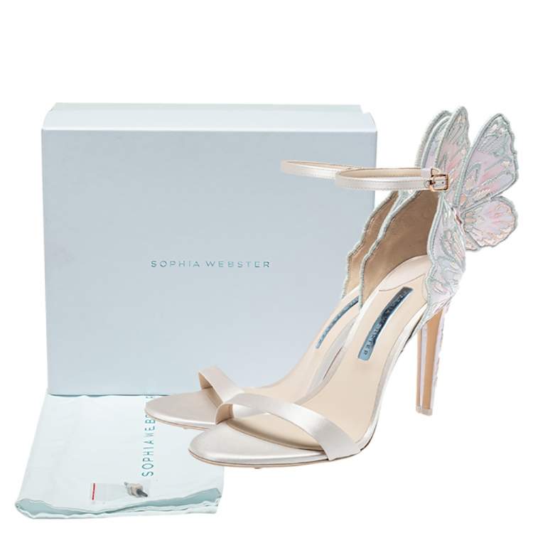 Pre Owned Sophia Webster Ivory White Embroidered Satin Chiara Ankle Strap Sandals Size 41