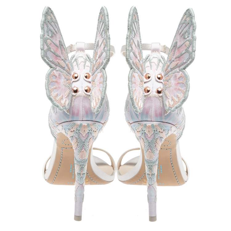 Pre Owned Sophia Webster Ivory White Embroidered Satin Chiara Ankle Strap Sandals Size 41