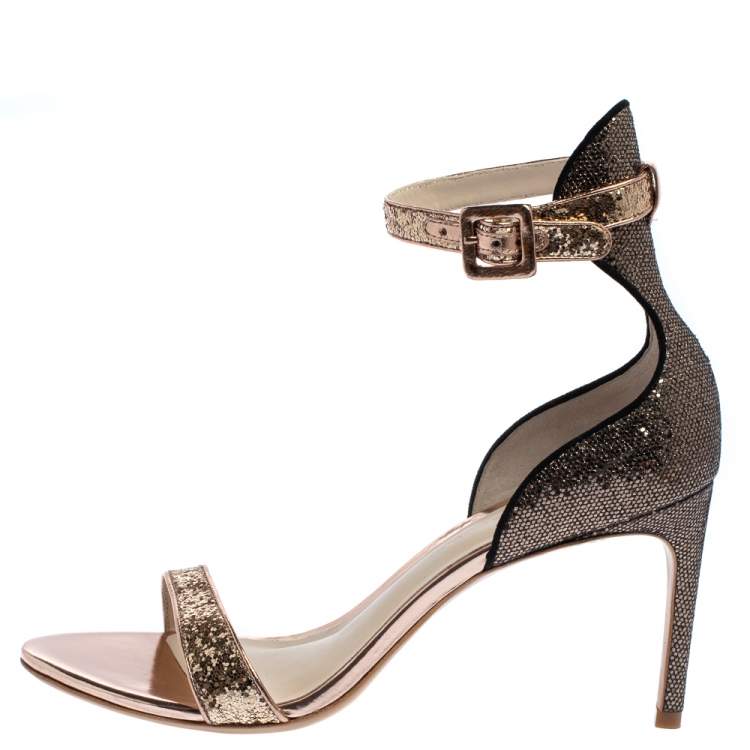 مملوكة مسبقًا Sophia Webster Bronze/Gold Glitter Nicole Ankle Strap Sandals Size 39