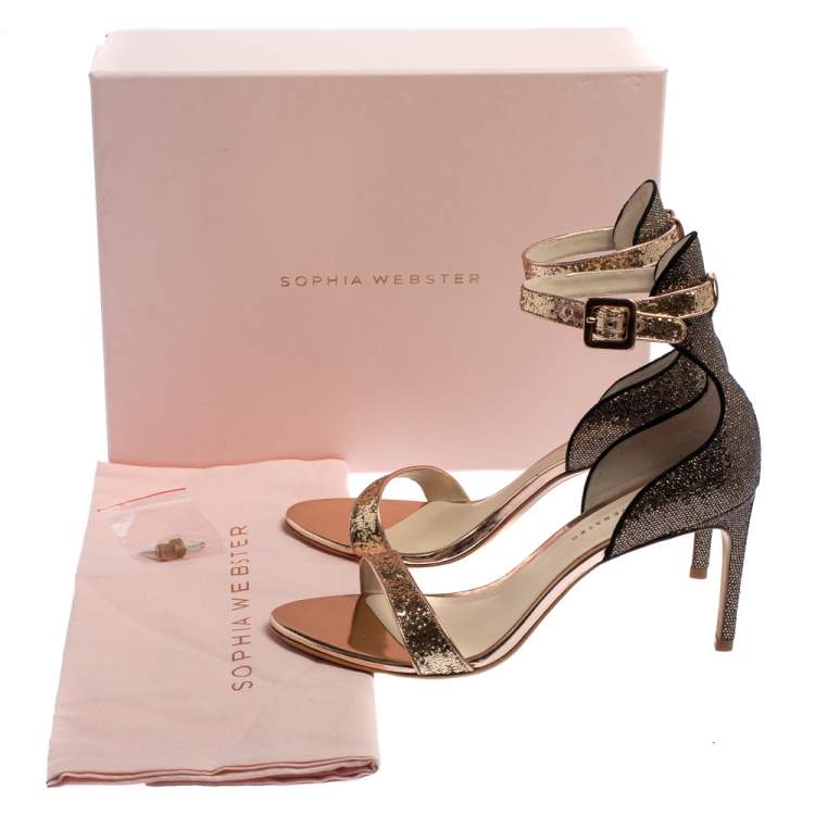مملوكة مسبقًا Sophia Webster Bronze/Gold Glitter Nicole Ankle Strap Sandals Size 39