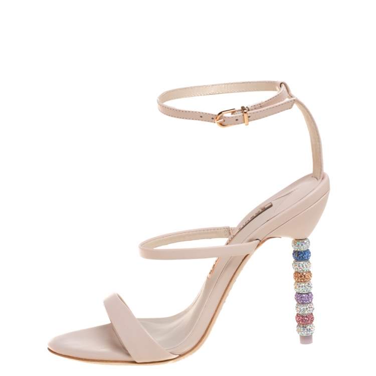 Pre Owned Sophia Webster Pink Leather Rosalind Crystal Heel Ankle Strap Sandals Size 37.5