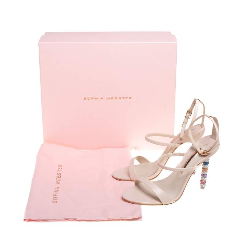 Pre Owned Sophia Webster Pink Leather Rosalind Crystal Heel Ankle Strap Sandals Size 37.5