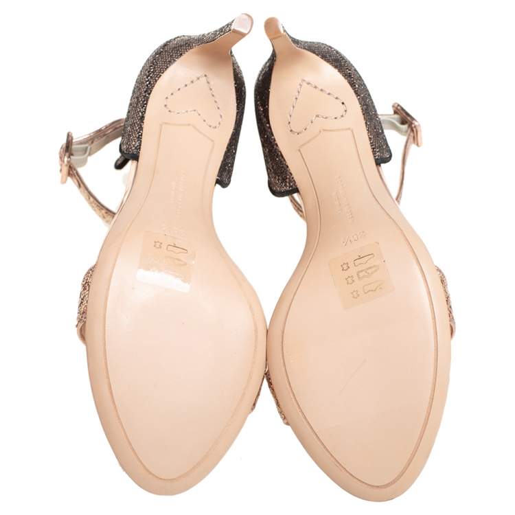 Pre Owned Sophia Webster Gold/Black Glitter And Leather Nicole Sandals Size 38.5