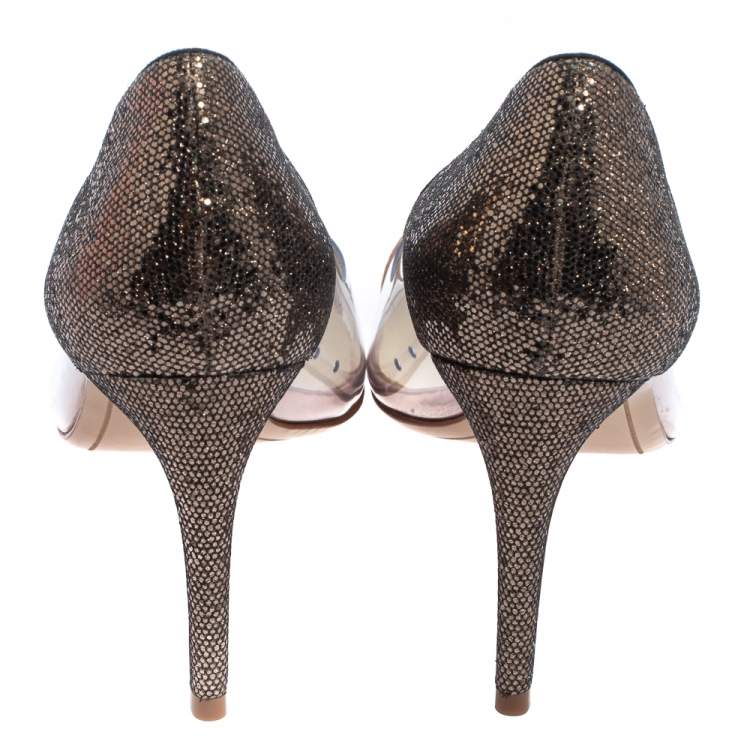 Pre Owned Sophia Webster Gold/Bronze Glitter And PVC Daria Pumps Size 40.5
