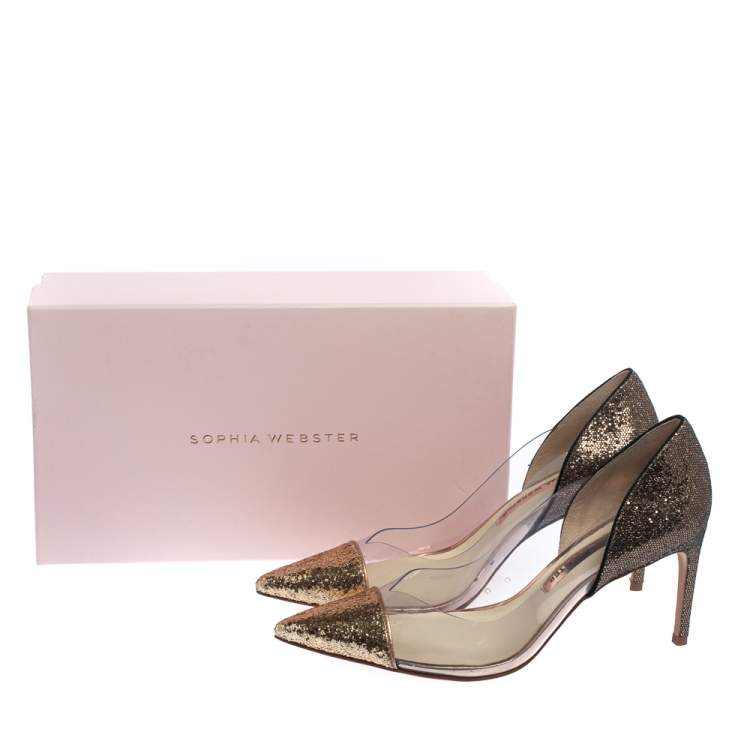 Pre Owned Sophia Webster Gold/Bronze Glitter And PVC Daria Pumps Size 40.5