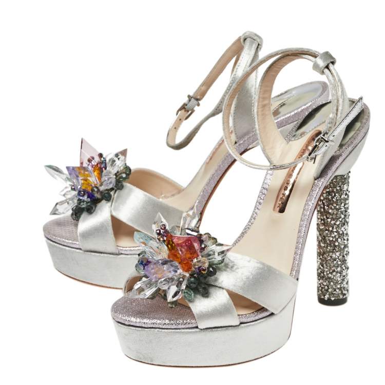 Pre Owned Sophia Webster Grey Velvet Glacia Embellished Platform Ankle Strap Sandals Size 39