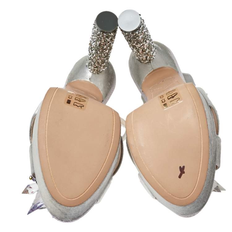 Pre Owned Sophia Webster Grey Velvet Glacia Embellished Platform Ankle Strap Sandals Size 39
