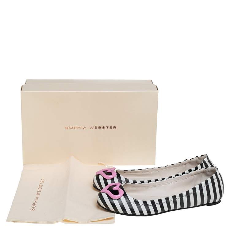 Pre Owned Sophia Webster White/Black Leather Miami Stripe Ballet Flat Size 38