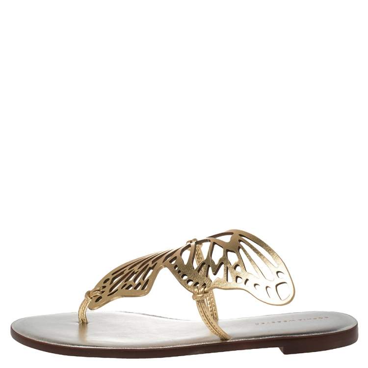 Pre Owned Sophia Webster Gold Leather Talulah Flats Size 41