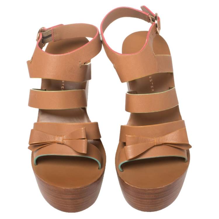 Pre Owned Sophia Webster Brown Leather Samara Strappy Wedge Platform Ankle Strap Sandals Size 38.5