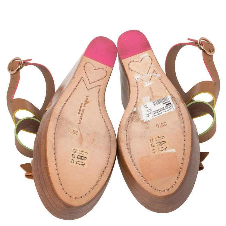 Pre Owned Sophia Webster Brown Leather Samara Strappy Wedge Platform Ankle Strap Sandals Size 38.5