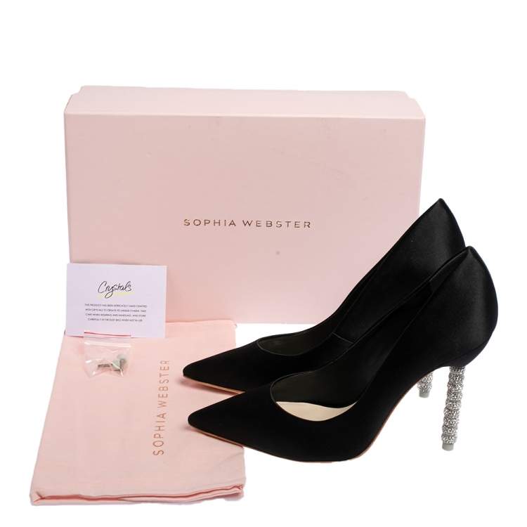 Pre Owned Sophia Webster Black Satin Crystal Embellished Coco Pumps Size 37.5