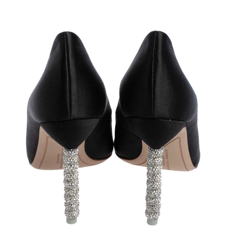 Pre Owned Sophia Webster Black Satin Crystal Embellished Coco Pumps Size 37.5