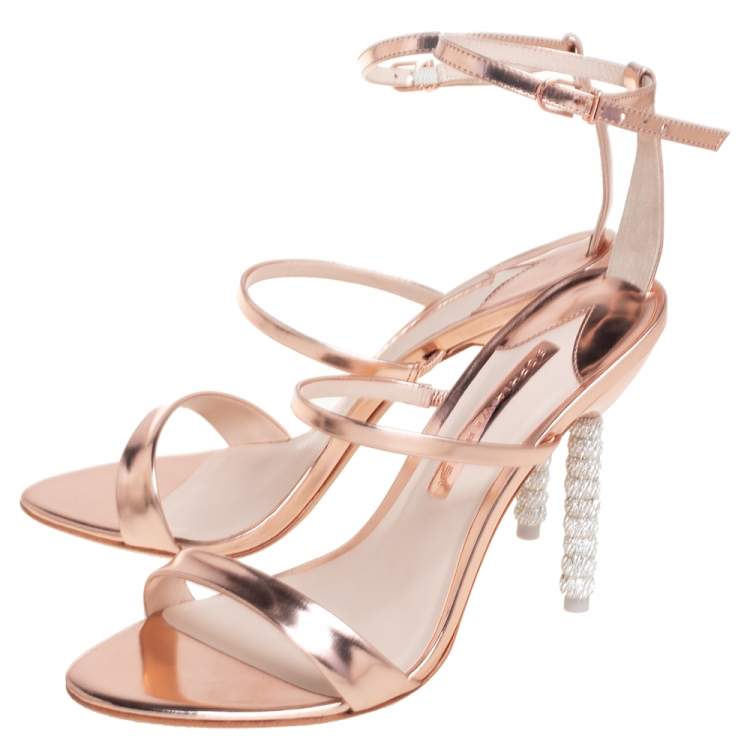 Pre Owned Sophia Webster Rose Gold Leather Rosalind Crystal Heel Ankle Strap Sandals Size 39