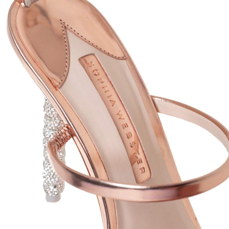 Pre Owned Sophia Webster Rose Gold Leather Rosalind Crystal Heel Ankle Strap Sandals Size 39