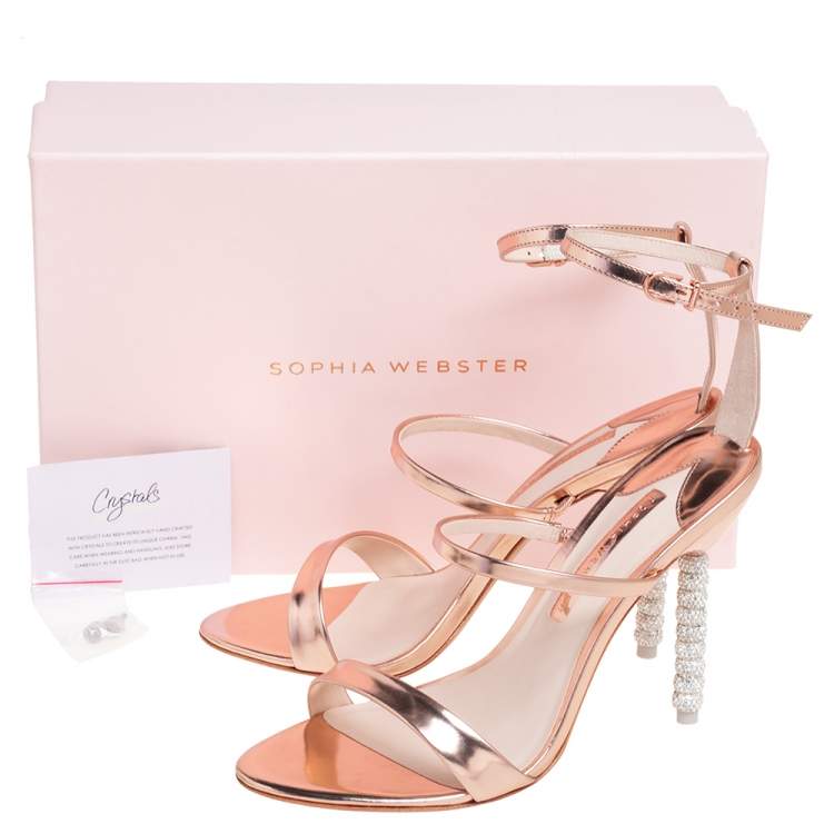 Pre Owned Sophia Webster Rose Gold Leather Rosalind Crystal Heel Ankle Strap Sandals Size 39