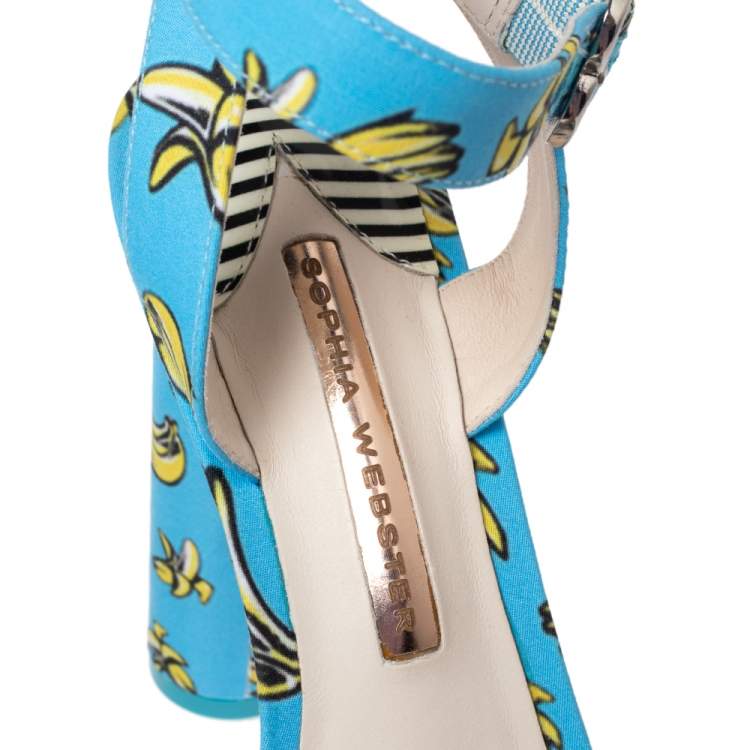 Pre Owned Sophia Webster Blue Banana Printed Fabric Amanda Ankle Strap Platform Sandals Size 37.5