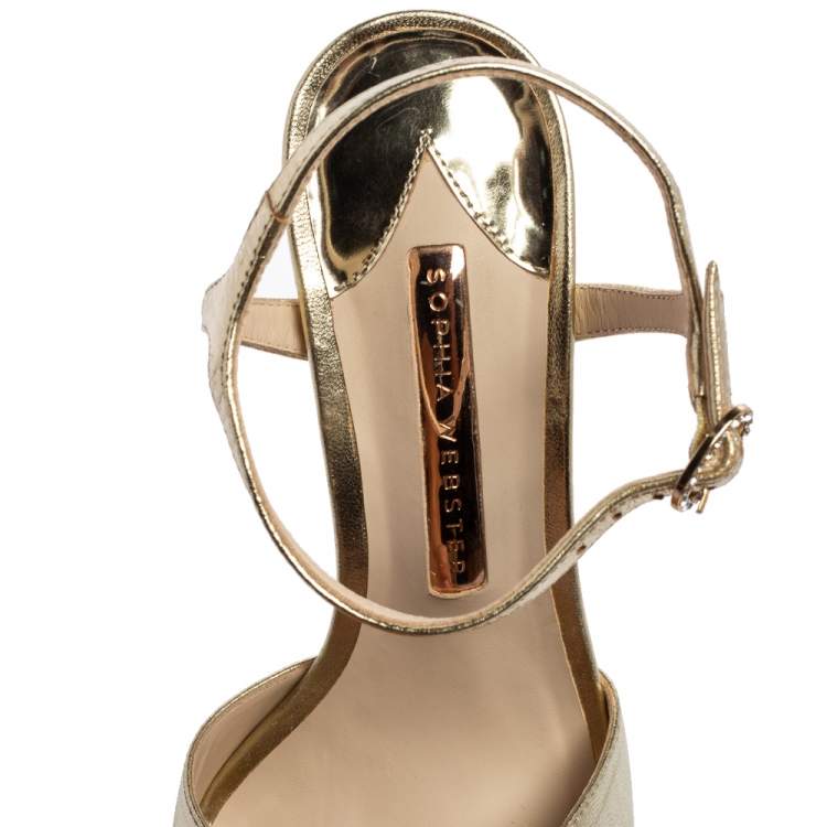 Pre Owned Sophia Webster Gold Leather Natalia Platform Ankle Strap Sandals Size 38.5