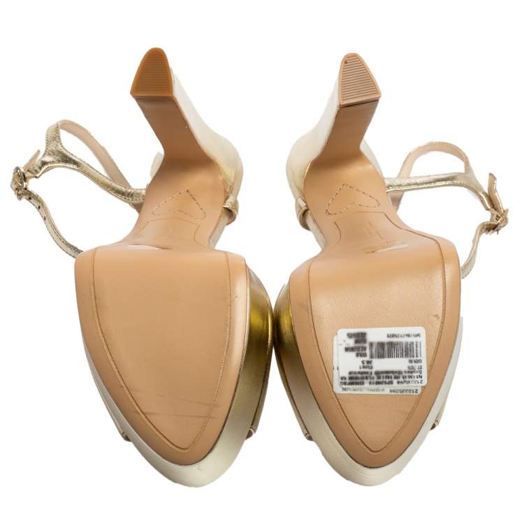 Pre Owned Sophia Webster Gold Leather Natalia Platform Ankle Strap Sandals Size 38.5